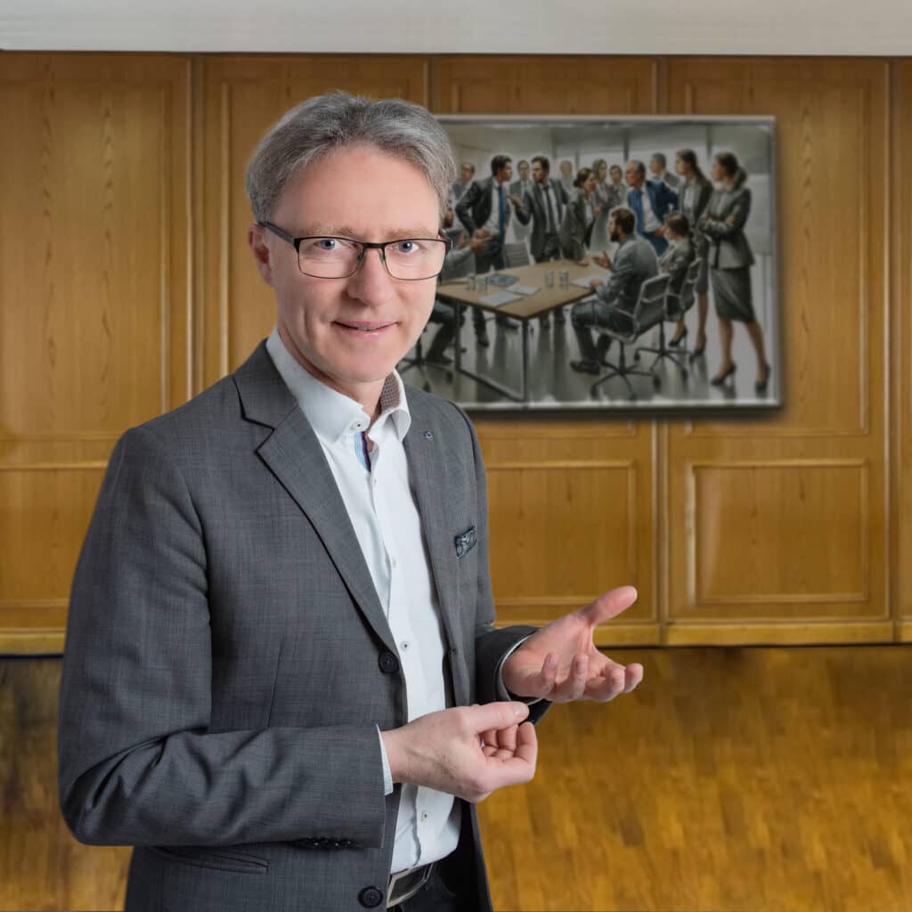 über mich - Ralf Hasford Moderator und Mediator in einem holzgetäfelten Raum