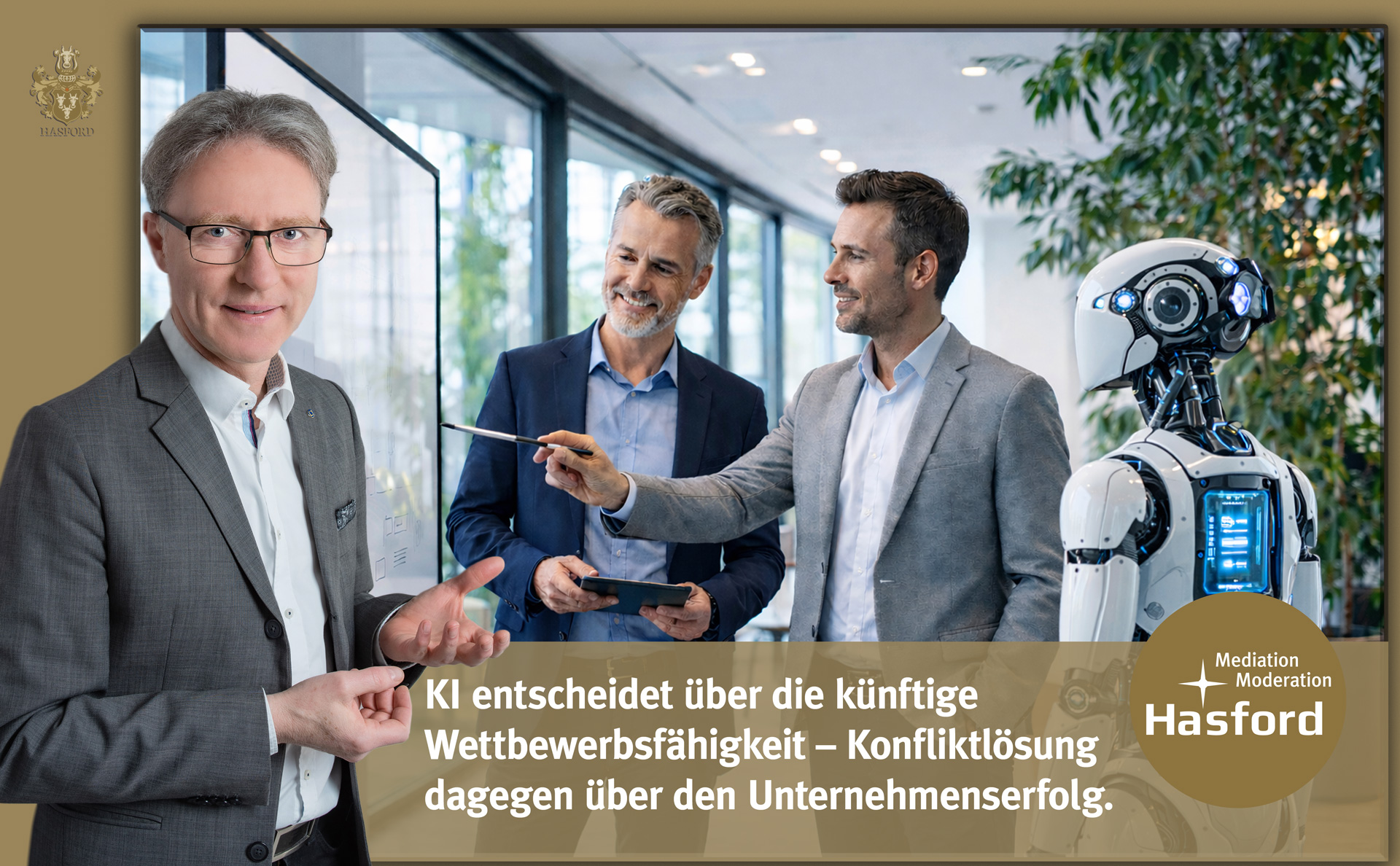 KI entscheidet über die künftige Wettbewerbsfähigkeit – Konfliktlösung dagegen über den Unternehmenserfolg. Hasford Meditation in der Wirtschaft.