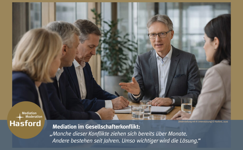 Mediation im Gesellschafterkonflikt: „Manche dieser Konflikte ziehen sich bereits über Monate.  Andere bestehen seit Jahren. Umso wichtiger wird die Lösung.“