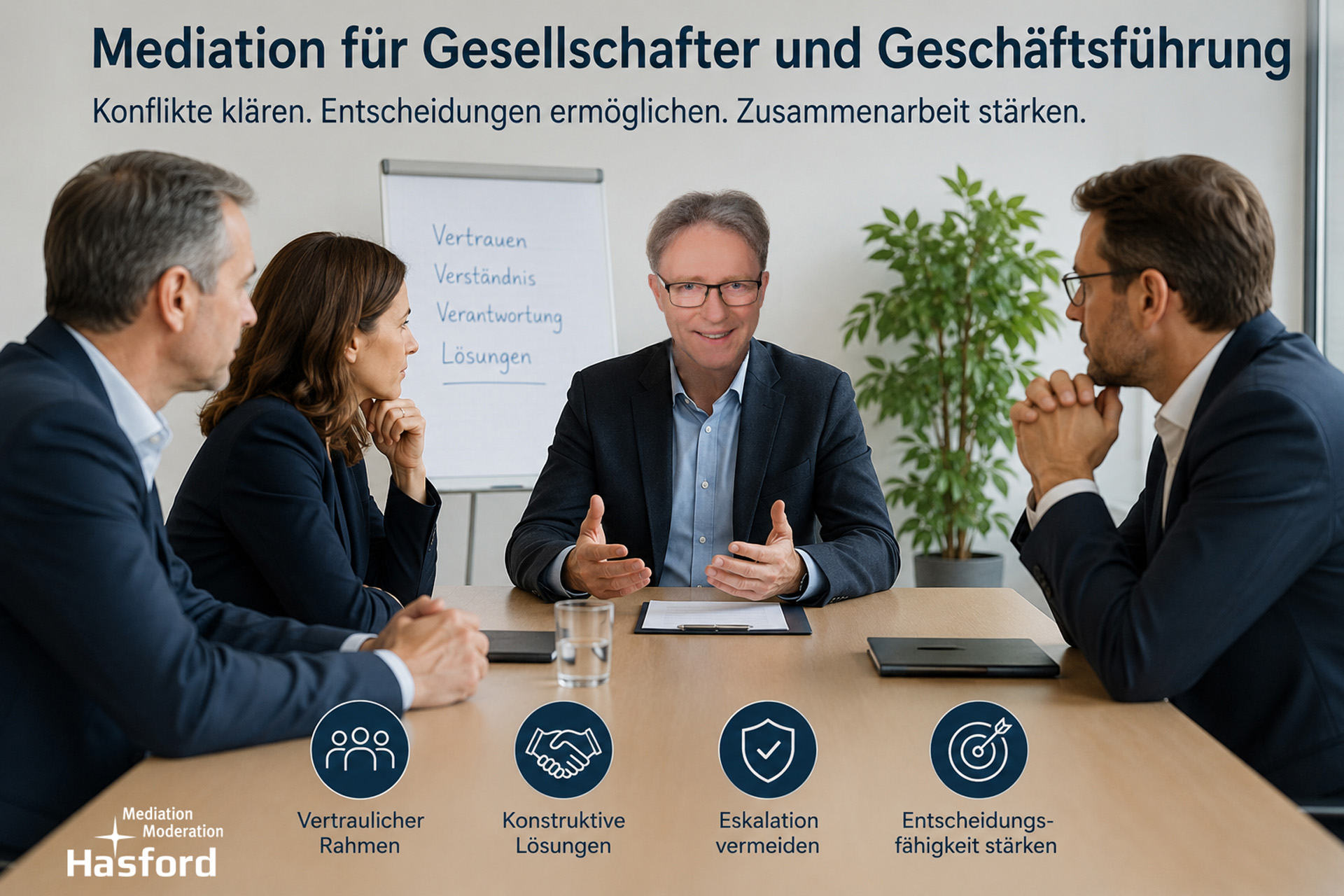 Ralf Hasford begleitet Gesellschafter, Geschäftsführungen, Führungskräfte, Teams und Projekte bei vertraulicher Konfliktklärung, Wirtschaftsmediation und Konfliktmoderation. Schreiben Sie eine E-Mail oder rufen Sie an, wenn Sie eine festgefahrene Situation professionell klären wollen.