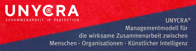 UNYCRA® Managementmodell für die wirksame Zusammenarbeit zwischen Menschen · Organisationen · KI Künstlicher Intelligenz. Entwickelt von Ralf Hasford.